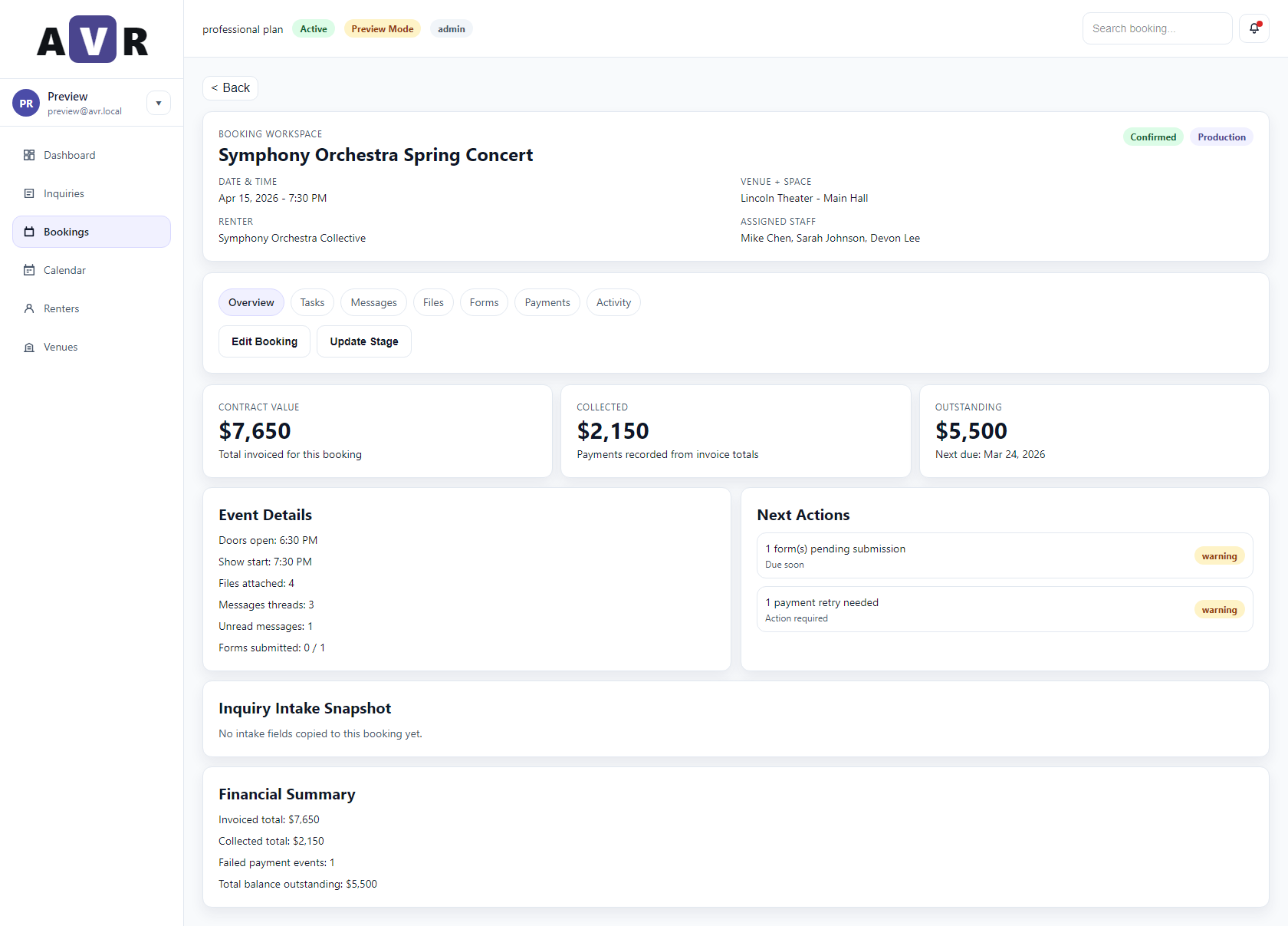 AVR booking workspace