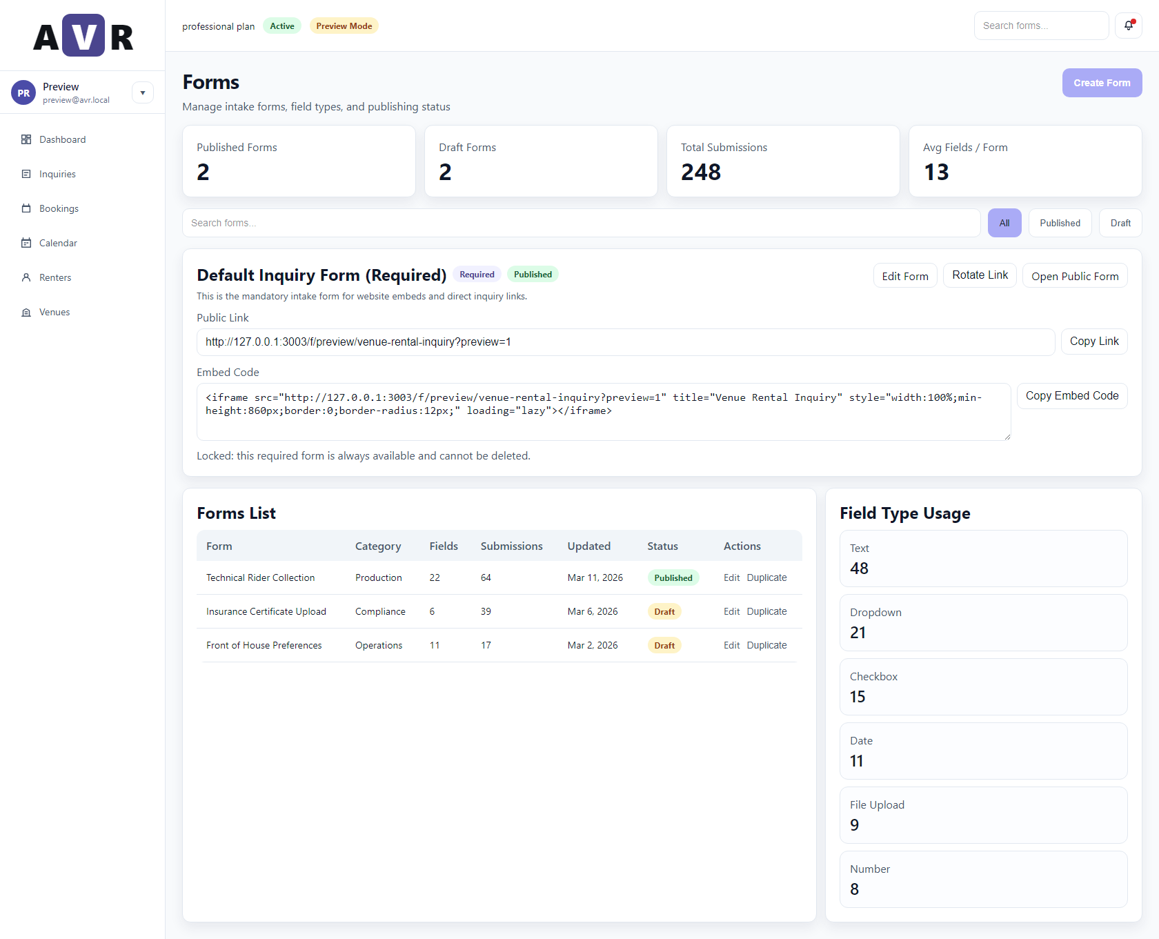 AVR forms management
